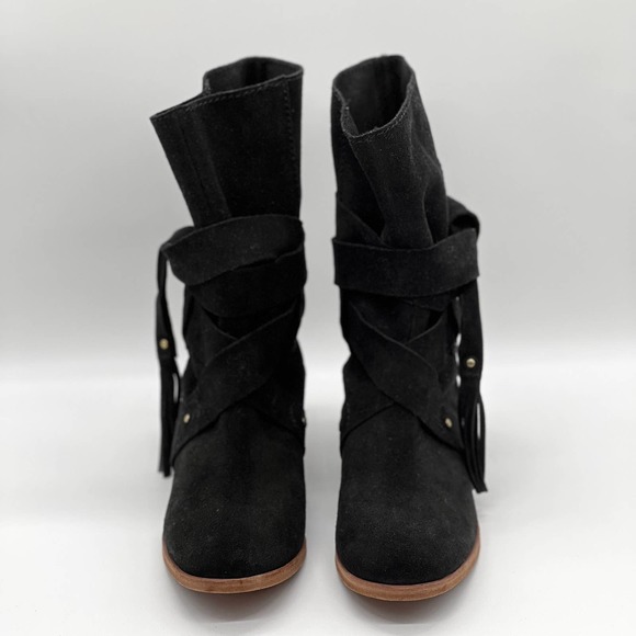 SEE BY CHLOE Suede Ankle Boots Womens 38.5 Black Studded Ankle Wrap Slouch - Picture 2 of 10